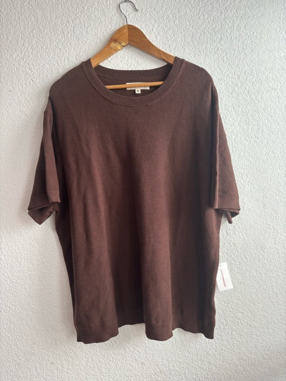 Lucky Brand Short Sleeve Knit Shirt in Chocolate Brown Cotton Mens XXL New - Picture 1 of 7